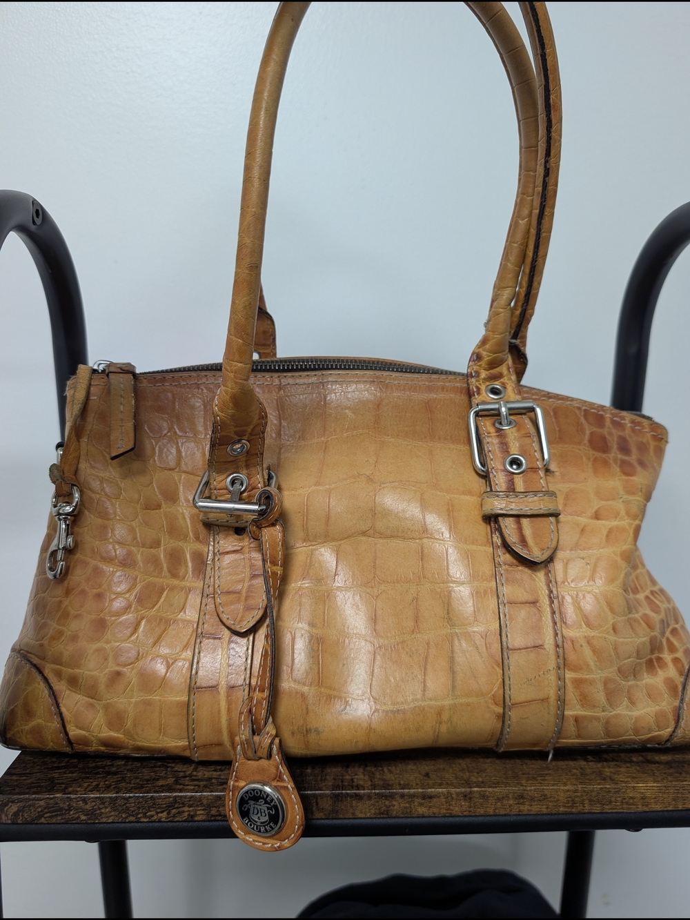 Vintage Dooney & Bourke Tan Croc-Embossed Leather Satchel